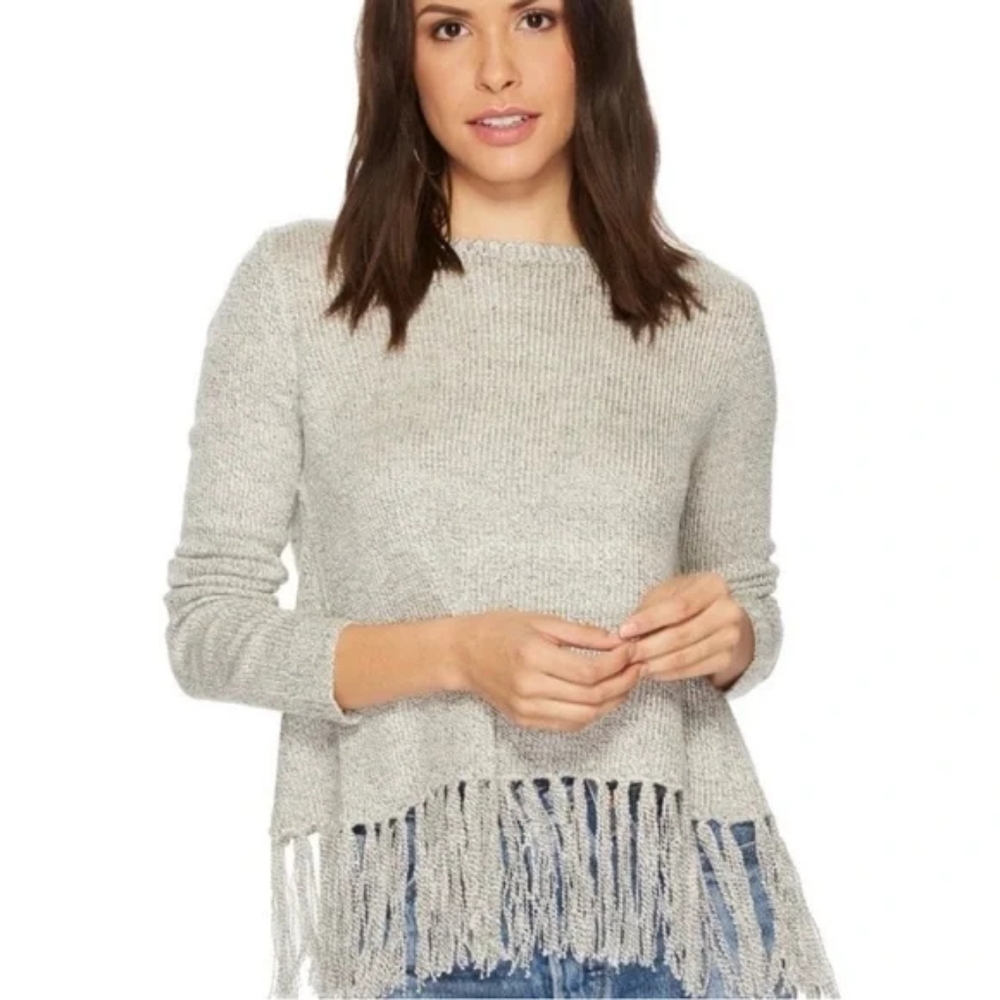 EUC BB Dakota Silver Fringe Long Sleeve Top Size Small